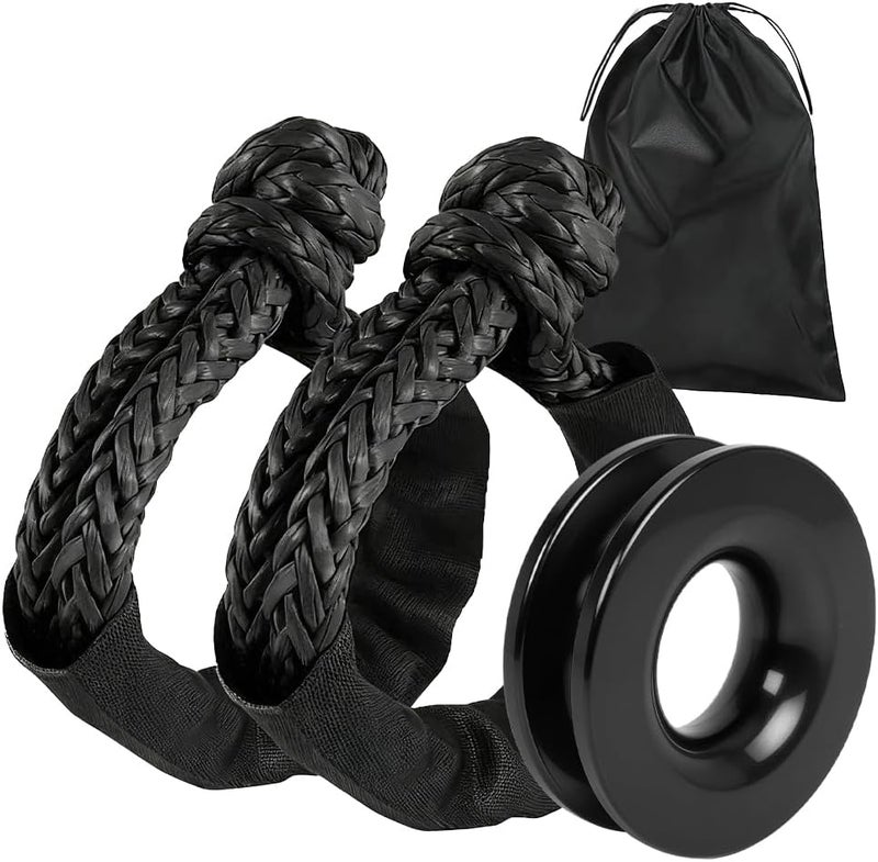 BARTOO Winch Snatch 66000 LB Recovery Ring with 2PCS Soft Shackle 1/2" X 22 Inch Winch Rope, for ATV UTV SUV Truck Off-Road Vehicle Recovery Accessories, Black - Image 1